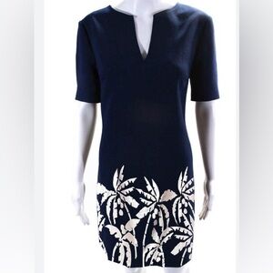 Trina Turk Blue and White Palm Tree Dress